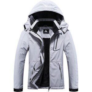 Women's Light Gray Waterproof Ski Jacket Winter Warm Outdoor Snowboard Jacket
